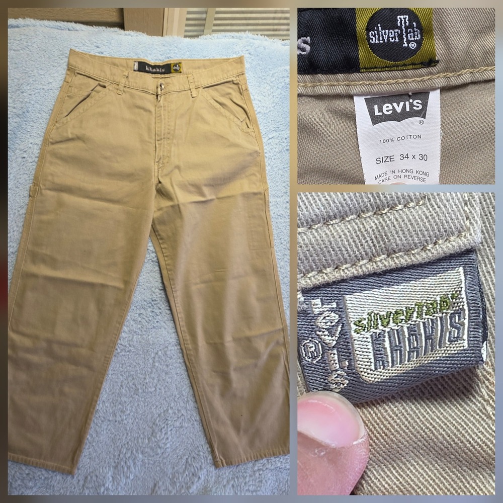 Vintage y2k Levi's Silver Tab Khakis Men's 34x30 Tan Baggy Carpenter Cargo Pants